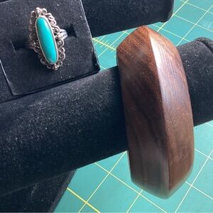 Boho Jewelry Bundle Wood Bracelet Turquoise Style Ring Sz 8 Bohemian Hippie Gift